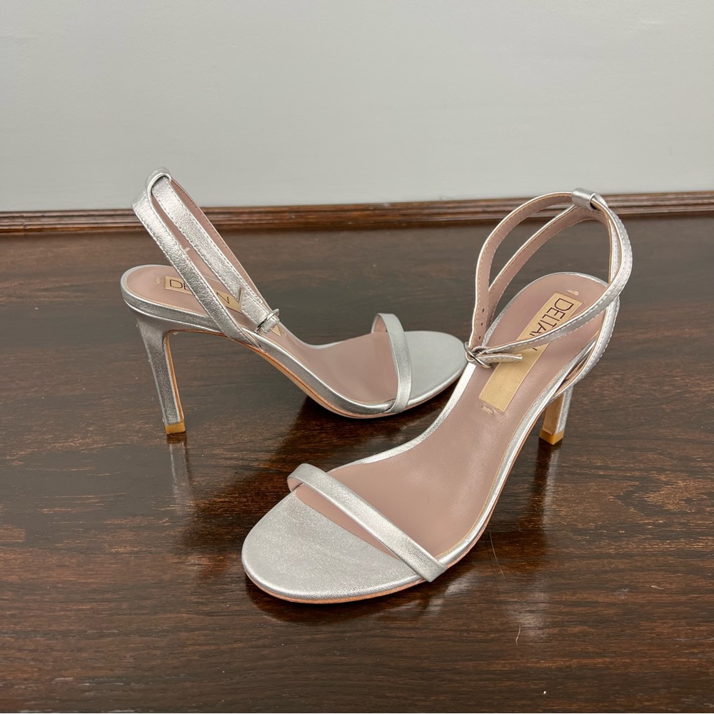 Deltan Sandals Womens Size 6 M Leather Silver Heels